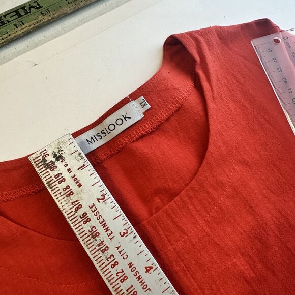 Misslook Womens Red Tunic Top Shirt Asymmetrical Hem Pockets Cotton 3/4 Sleeve - Picture 4 of 11